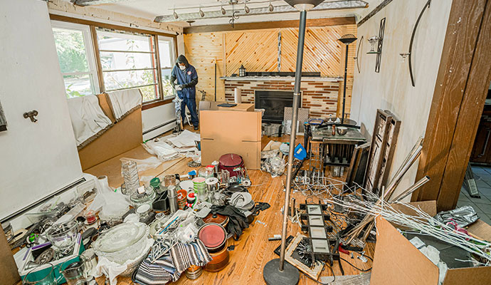 Hoarding cleanup service in cluttered room