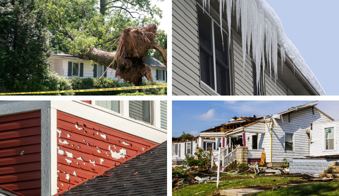 Collage of different types of storm damage restoration services