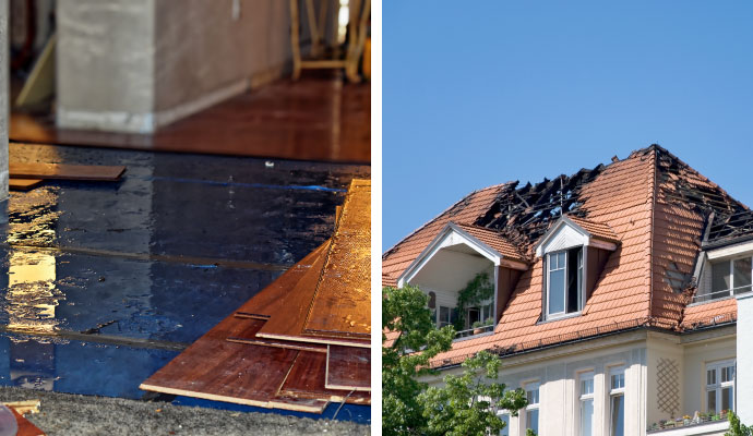 Collage of water and fire damaged property