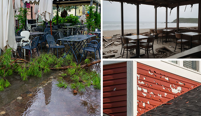 Collage of various disaster damaged property