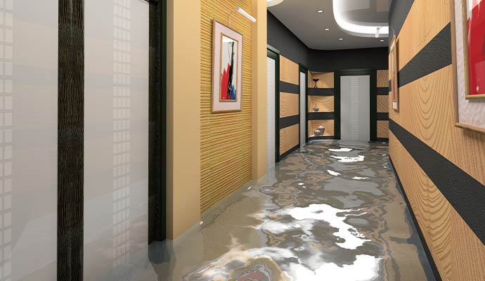 Commercial building hallway water damage