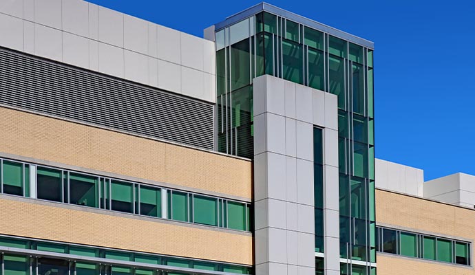 Exterior view of hospital building