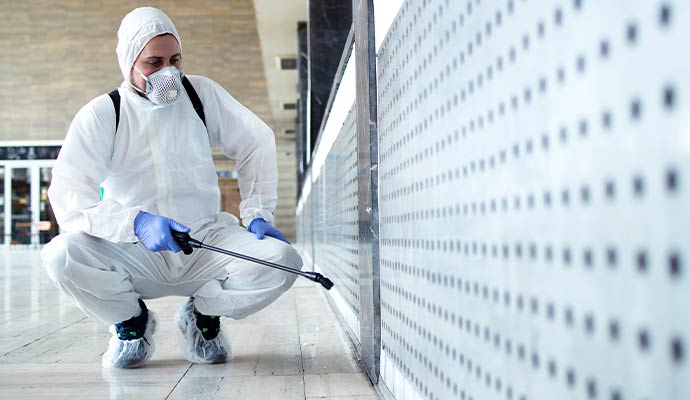 Professional sanitization spraying office lobby