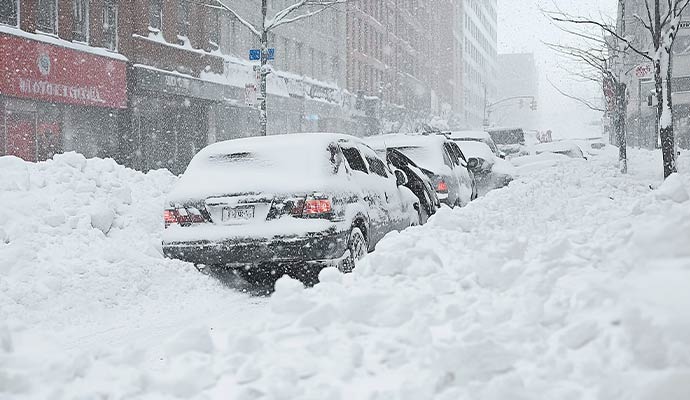 Severe winter storm city street
