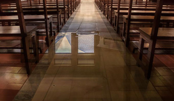 Water damaged church floor