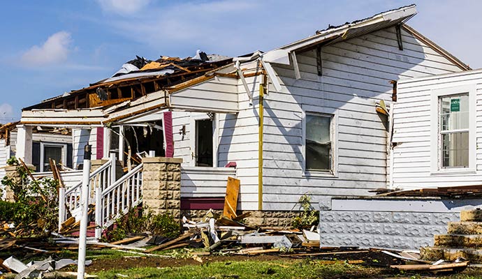 A disaster damaged residential house.