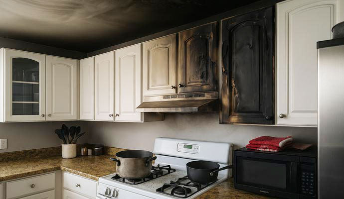 Fire damaged kitchen
