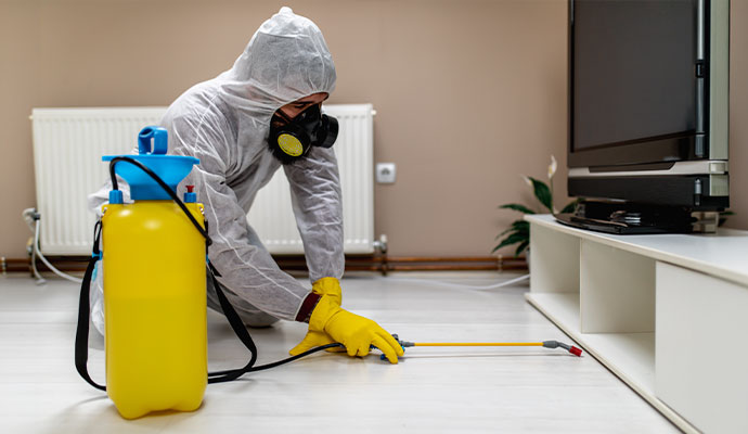 Expert disinfecting the living room