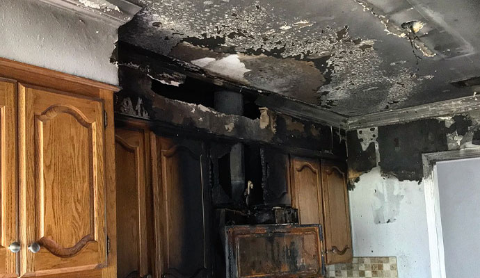 Fire-damaged ceiling