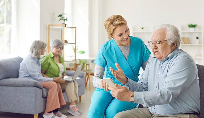 Elderly care interaction with healthcare worker
