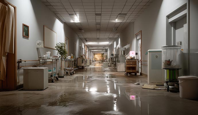 Water damaged hospital floor