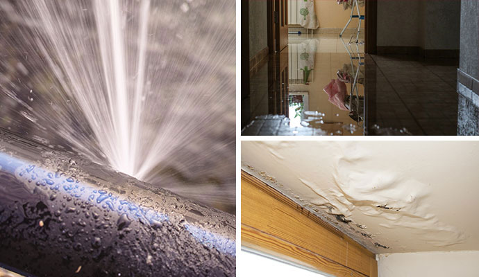 Home water damage scenarios collage