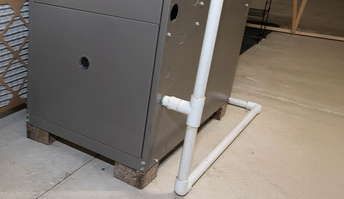 HVAC unit with condensate drain pipe on floor