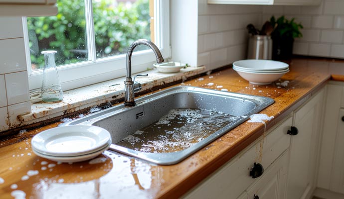 Overflowing kitchen sink 