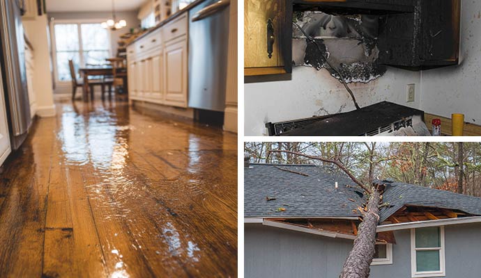Collage of emergency home damage restoration services