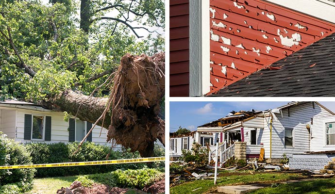 Collage of emergency storm damage restoration services