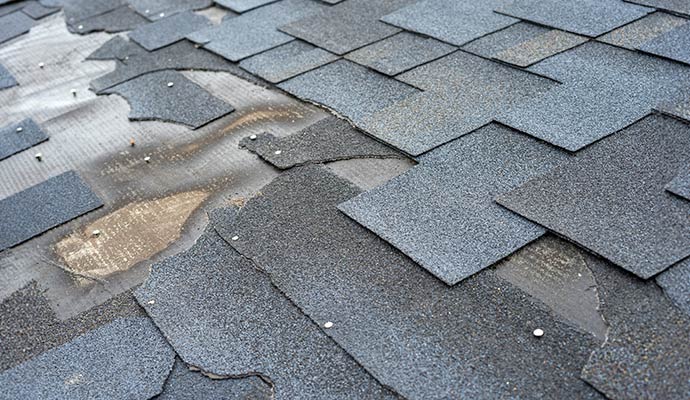Damaged roof by storm