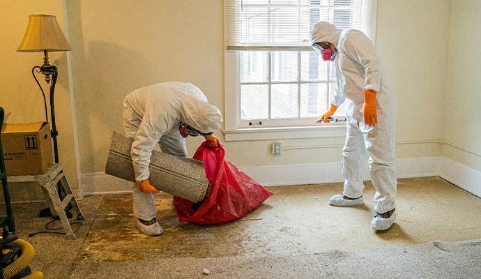 Two experts removing hazardous materials