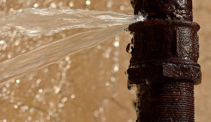 Water leaking out from a burst pipe Water leaking out from a burst pipe
