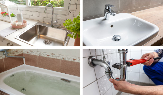 Collage of different types of plumbing fixtures