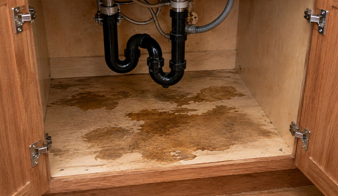 Damaged kitchen cabinet caused by sink leak