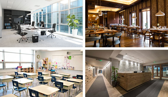 Different types of commercial indoor spaces