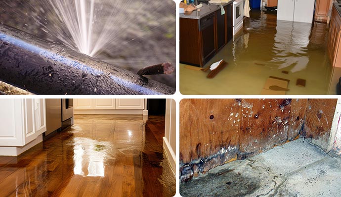 Collage of different types of water damage