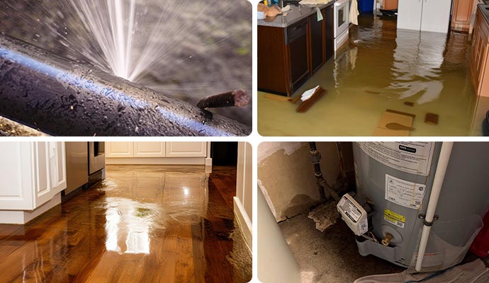 Collage of different water damage scenarios