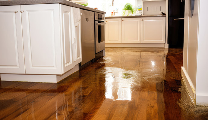 Kitchen is flooded with water due to plumbing leak