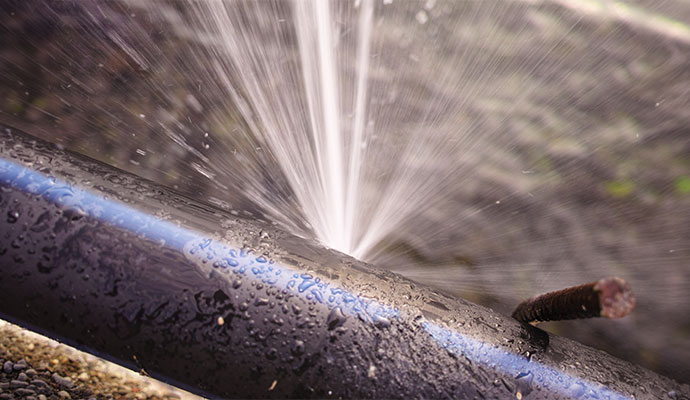 Damage of main water line pipe