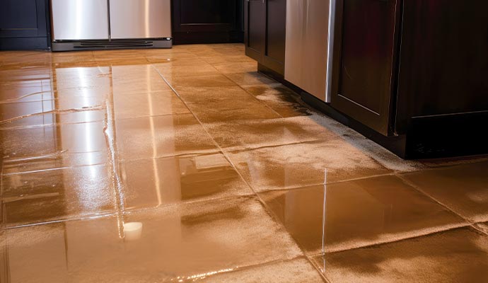 Water damaged tile floor